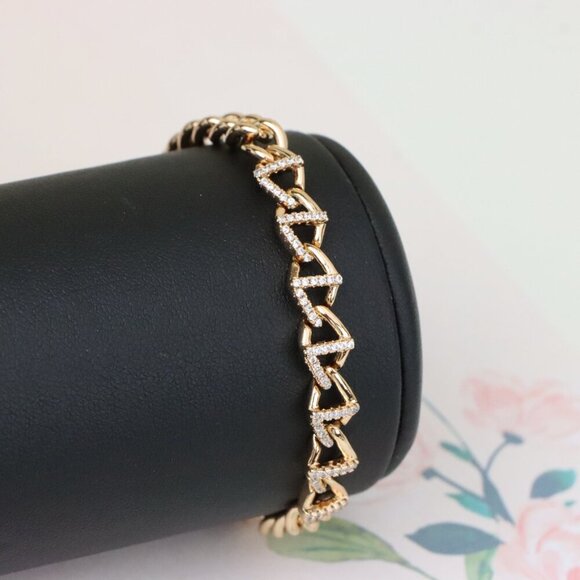 "Elegant Rose Gold Zigzag Chain Bracelet with Dazzling CZ Stones, XPBL0944 - Picture 1 of 12